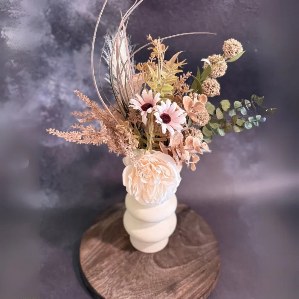 Boho Faux & Dried Floral Arrangement with Peony – Handmade Home Décor